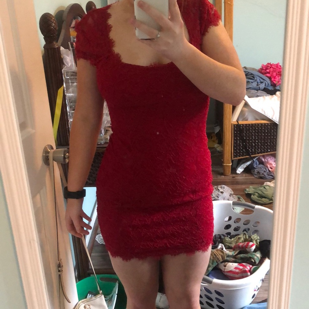 Sexy Red Lace dress with Cap Sleeves